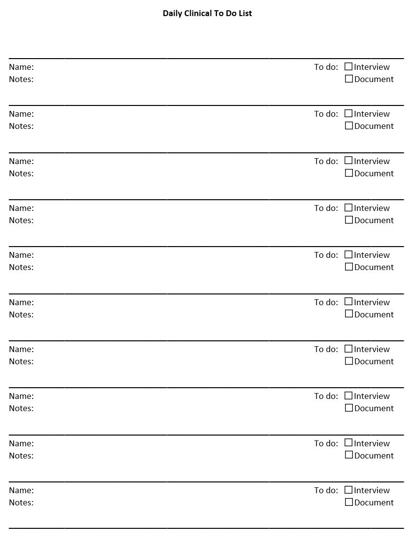 clinical to do list template